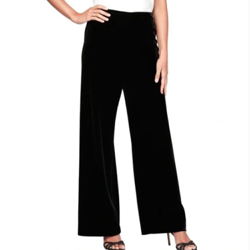 Alex Evenings Black Stretch Velvet Pull-On Pants Sz L #71N